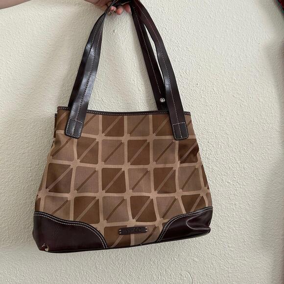 2000s Y2K Streetwear Nine & Co. Brown Tan Colorblock Faux Leather Shoulder Bag - Picture 1 of 6